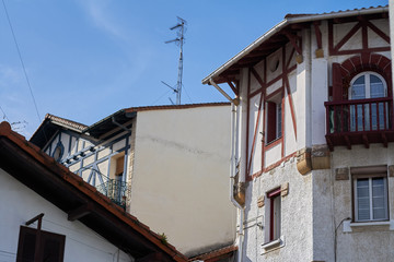 Typical fishing houses in Hondarribia, a city in Gipuzkoa, Basque Country, Spain, near the French border.