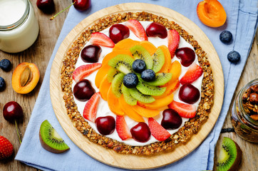 Greek yogurt granola fruit breakfast pizza