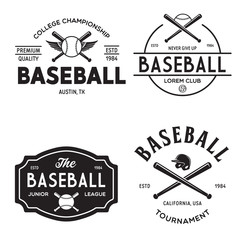 Set of vintage baseball typography emblems, sports logos and design elements. Logotype templates and badges.