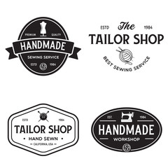 Set of vintage sewing and tailor labels, badges, design elements and emblems. Tailor shop old-style logo.