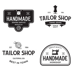 Set of vintage sewing and tailor labels, badges, design elements and emblems. Tailor shop old-style logo.
