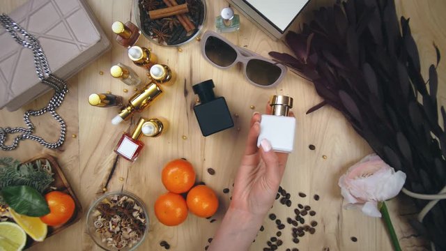 Female perfumer presenting her new perfume