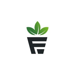 Flower leaf in pot letter F logo design