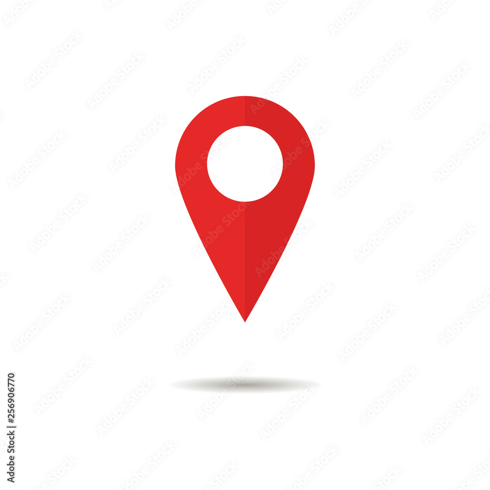 Poster red pointer sign of location place location with shadow.