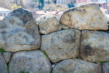 Close picture of old big stone wall at the hill of Nebet Tepe, Plovdiv, Bulgaria
