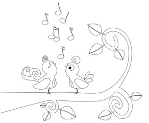 Springtime: singing birds on the branch