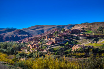 Panoramic View of Town Atlas Mountains Tahanaout City, Marrakech, Morocco