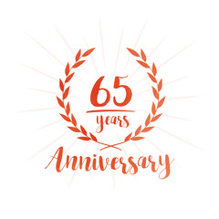 65 years anniversary celebration logo. Anniversary watercolor design template. Vector and illustration.