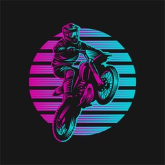 Motocross Sunset Retro Vector illustration