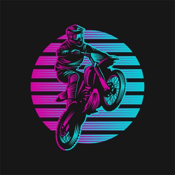 Motocross Sunset Retro Vector illustration