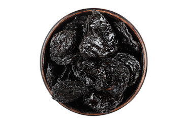 prunes in a plate on a white background