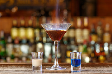 Burning cocktail on the basis of sambuka and liqueurs
