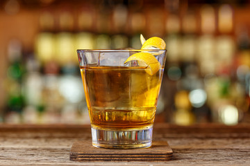 Strong cocktail based on whiskey and liquor