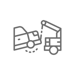 Evacuation car, tow truck line icon. Isolated on white background