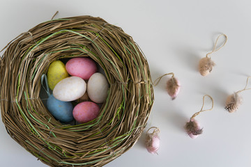 Colorful easter eggs in nest