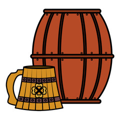 beer wooden jar and barrel with clover