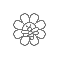 Bee on flower, apiary, beekeeping line icon.