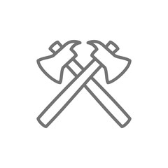 Fire axes, firefighter equipment line icon. Isolated on white background