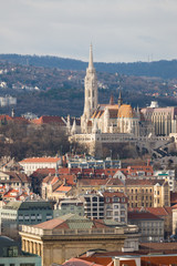 Matthias Church and cityscape of Budapest from dome terrace of St. Stephen's Basilica in BudaPest,...