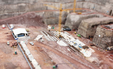 Aerial view of construction site with Tilt-Shift effect