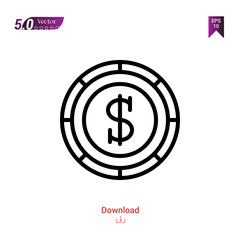 Obraz premium Outline coin icon. coin icon vector isolated on white background.marketing . Graphic design, mobile application,professions icons 2019 year, user interface. Editable stroke. EPS10 format