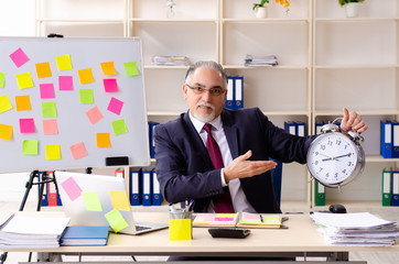 Aged man employee in conflicting priorities concept