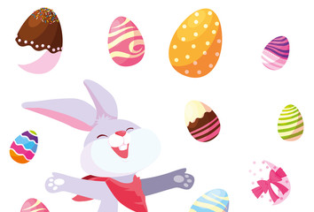happy easter eggs painted with rabbit