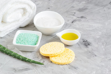 Fototapeta na wymiar Natural Ingredients Homemade Body Mask Cream Scrub with Aloe Vera Cucumber Honey, Beauty Concept Skin Care Organic Aroma Spa Therapy