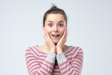 Fototapeta premium Beauty european woman with happy and content emotion on face.