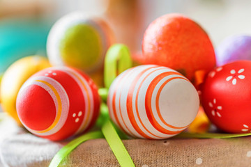 Fototapeta na wymiar Several colorful Easter eggs close up image