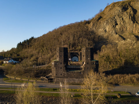 The former "Ludendorff" bridge in Remagen am Rhein from above / Rhineland Palatinate, Germany