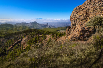 panorama from gran canaria to the el teide volcano on tenerife, canary islands