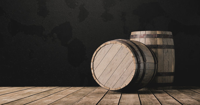 Barrel in the wine cellar 3d illustration