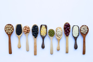 Mixed beans, Different legumes isolated on white.