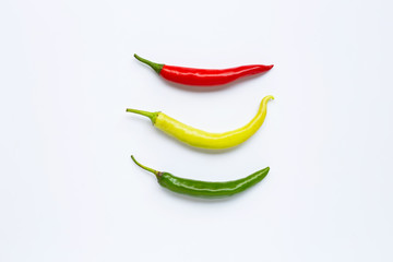 Colorful hot chili pepper on white.
