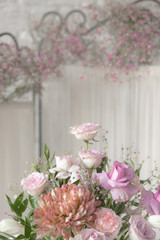 Bouquet of lilac roses and other flowers