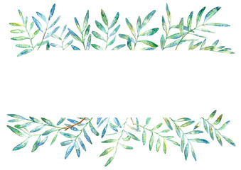 Frame of a pistachio branches.green floral border.postcard.watercolor hand drawn illustration. - 256925150