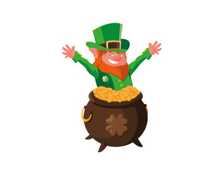 saint patrick lemprechaun with treasure cauldron