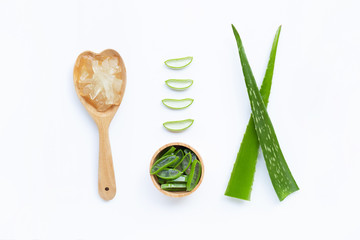 Aloe vera is a popular medicinal plant for health and beauty, on white background.