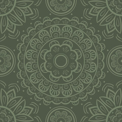 Seamless pattern with circular ornaments in green and light green tones