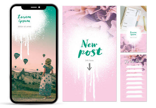 Social Media Story Posts with Pink Accents