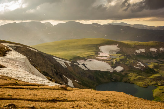 Scenic Panorama During A Light Summer Snowfall, Absaroka-Beartooth Mountains, Wyoming-Montana