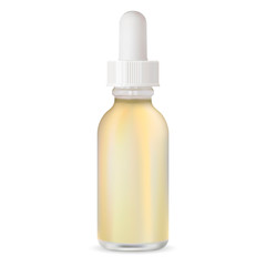Dropper Bottle for Serum. E Liquid Drop Glass Clear Container. Anti Aging Dna Q10 Medicine Enzyme Mockup. Vapour Refill Flacon with Eyedropper. Collagen Essence Health Solution Vial.