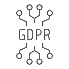 Gdpr circuit thin line icon, personal and privacy, chip sign, vector graphics, a linear pattern on a white background.