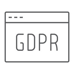 Gdpr site thin line icon, webpage and website, browser sign, vector graphics, a linear pattern on a white background.