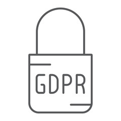 Gdpr lock thin line icon, access and secure, padlock sign, vector graphics, a linear pattern on a white background.