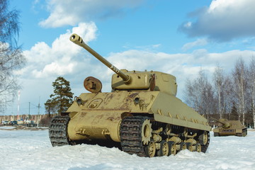 Old Tank on the snow, participated in the 2nd world war.