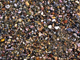 Close up on beach with stones. Nice texture, colorful, background image.