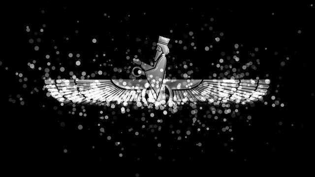 Silver Faravahar, zoroastrianism religious symbol on transparent background.