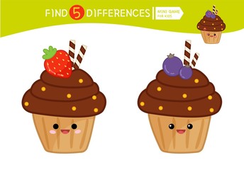 Find differences.  Educational game for children. Cartoon vector illustration of cute cake.